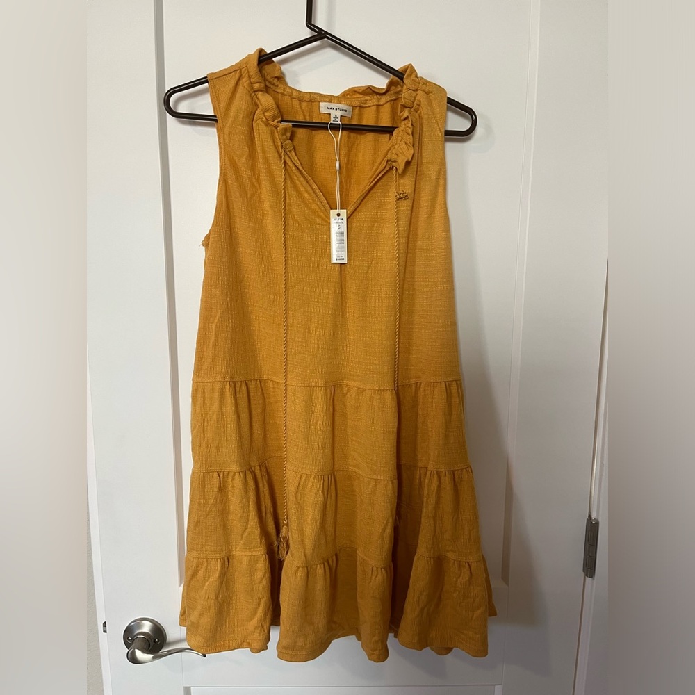 Super Beautiful Mustard Yellow Max Studio Tiered Flutter Dress - Size Small